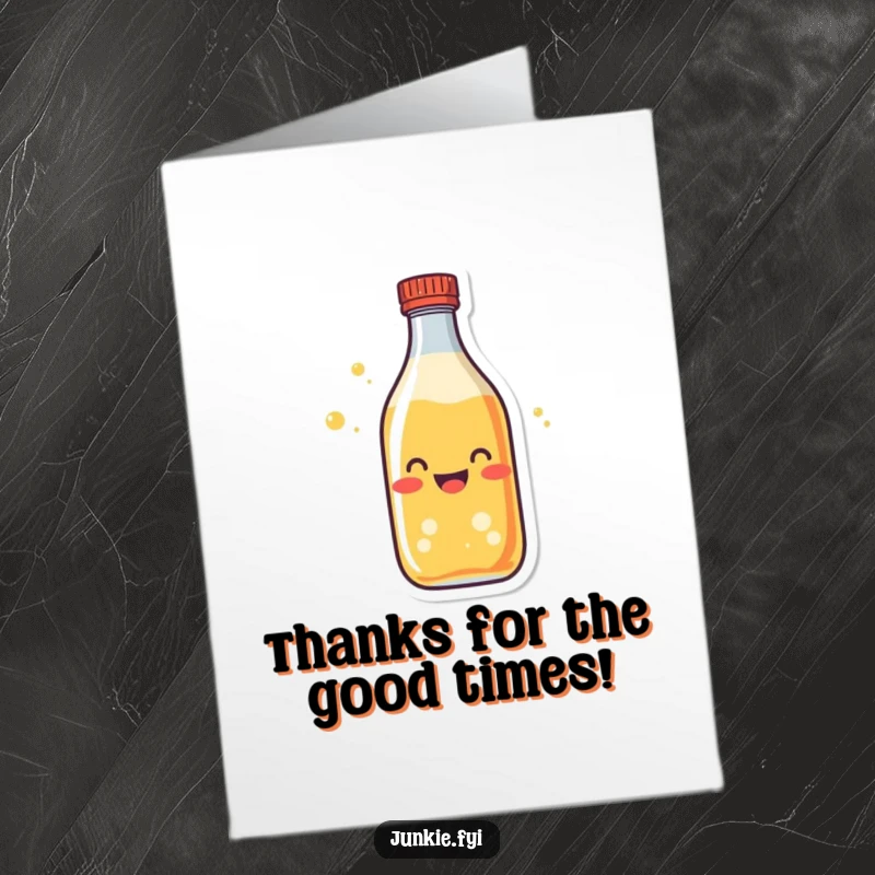 Funny Free Printable Soda Bottle Thank You Card, character fizzing with excitement, perfect for expressing gratitude, downloadable art.