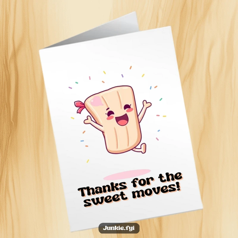 Funny Free Printable Thank You Card: A joyful candy bar character performs a cartwheel, sending sprinkles everywhere.