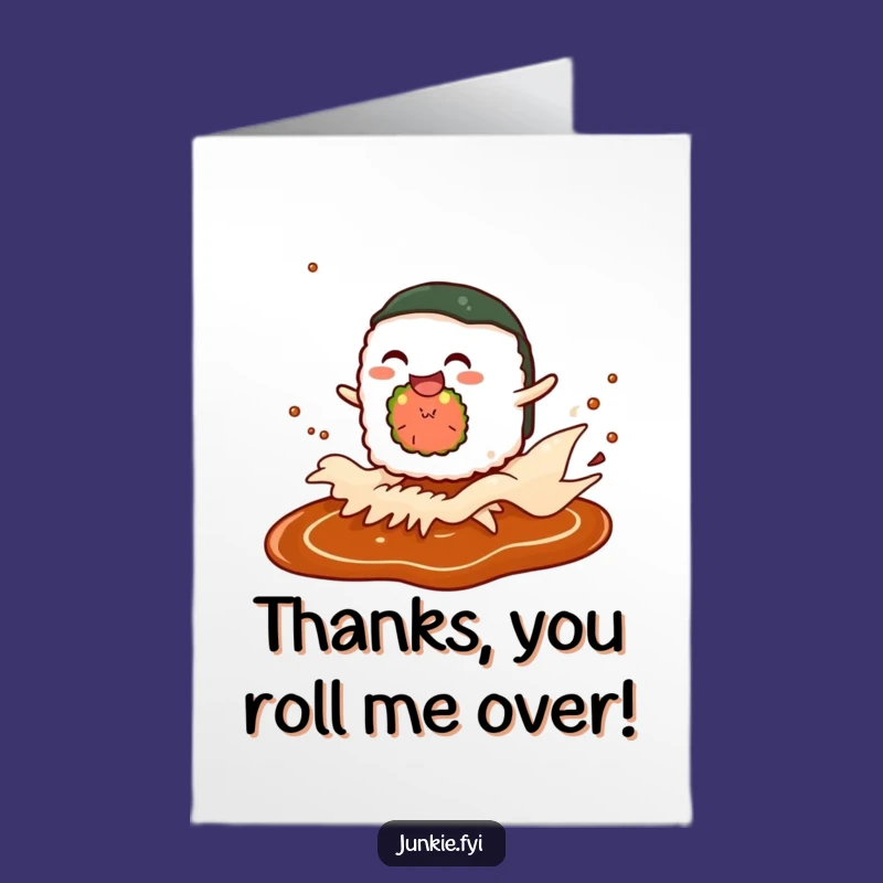 Free Printable Thank You Card: Giggling Sushi, Soy Sauce Wave, Humorous Note