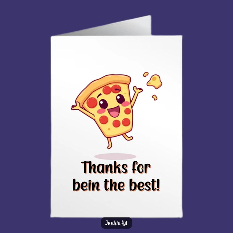 Free Printable Thank You Card: Pizza Cartwheel Cheese Flying Funny Downloadable Gift