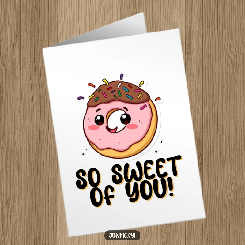 Funny Free Printable Thank You Card: Happy donut with sprinkle hair spinning, a delightful and sweet way to say thanks.