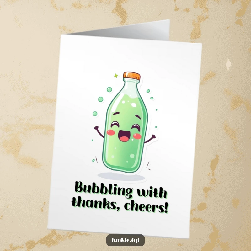 Funny Free Printable Thank You Card: A thrilled soda bottle character fizzing over, expressing abundant and bubbly gratitude.