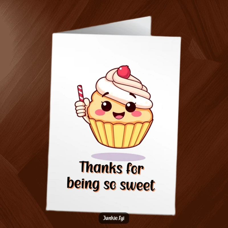 Funny Free Printable Thank You Card: A happy cupcake giving a thumbs up, conveying heartfelt thanks.