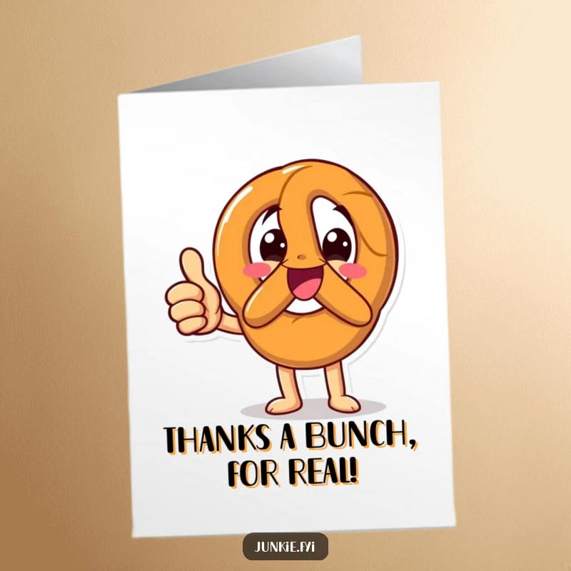Funny Free Printable Thank You Card featuring a happy pretzel character giving an enthusiastic and positive thumbs up.