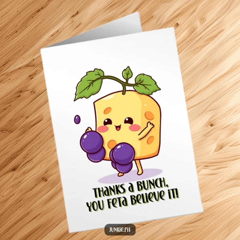 Funny Free Printable Thank You Card with a spunky Kawaii cheese offering thanks, a hilarious downloadable greeting.
