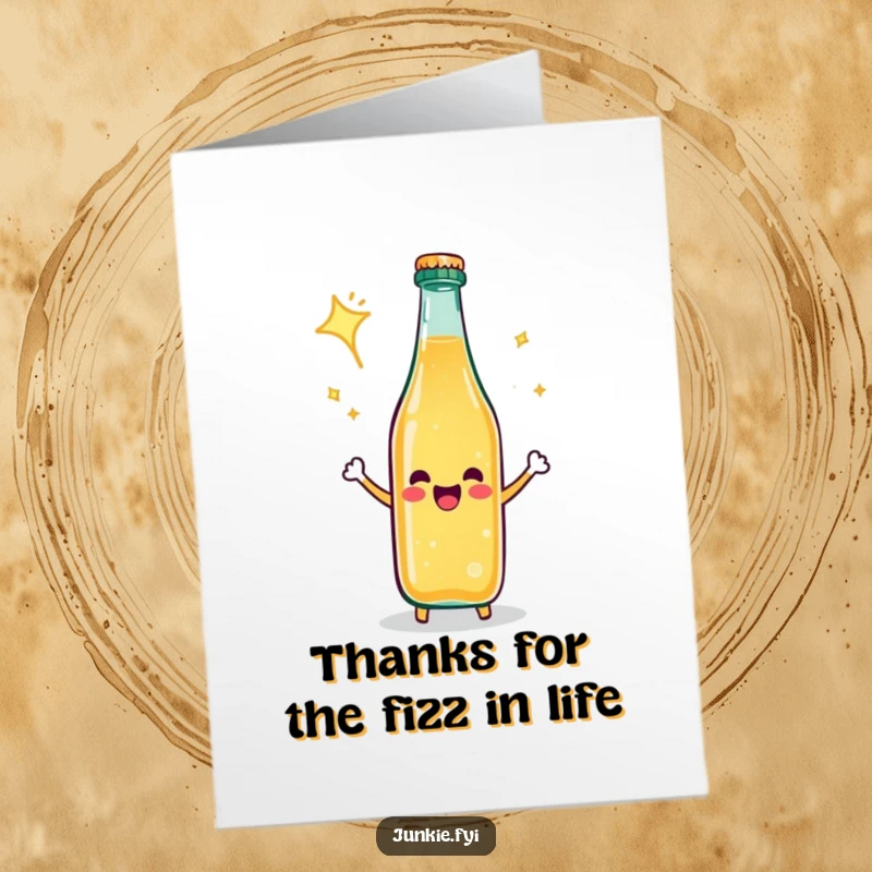 Funny Free Printable Thank You Card: Happy soda bottle fizzes with joyful bubbles to say thanks.