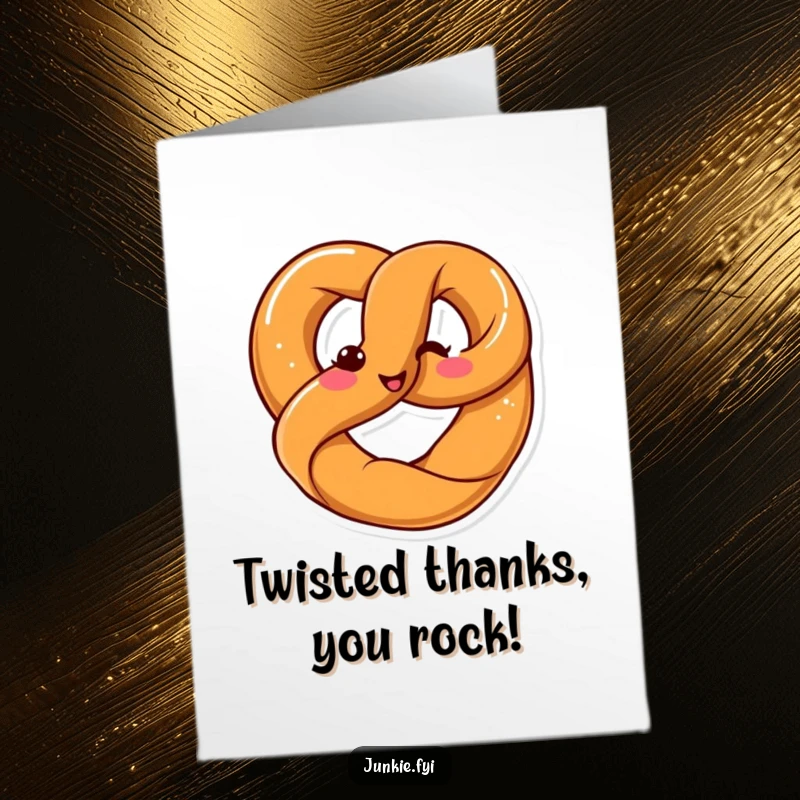 Funny Free Printable Thank You Card: A smiling Kawaii pretzel is in the process of twisting itself into a pretzel shape.