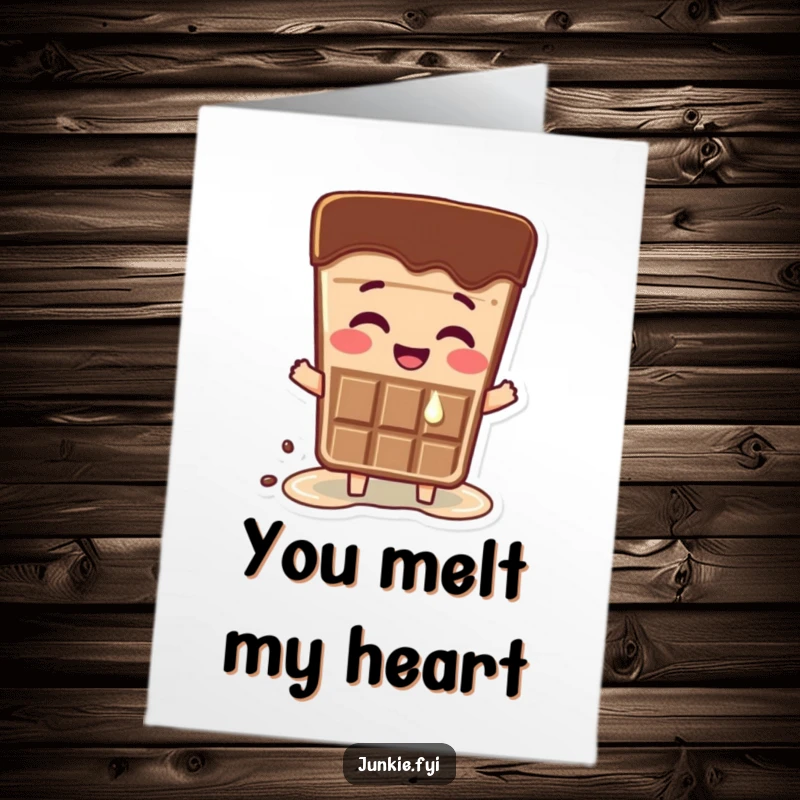 Funny Free Printable Thank You Card: A chocolate bar character melting happily, expressing heartfelt gratitude with sweet warmth.