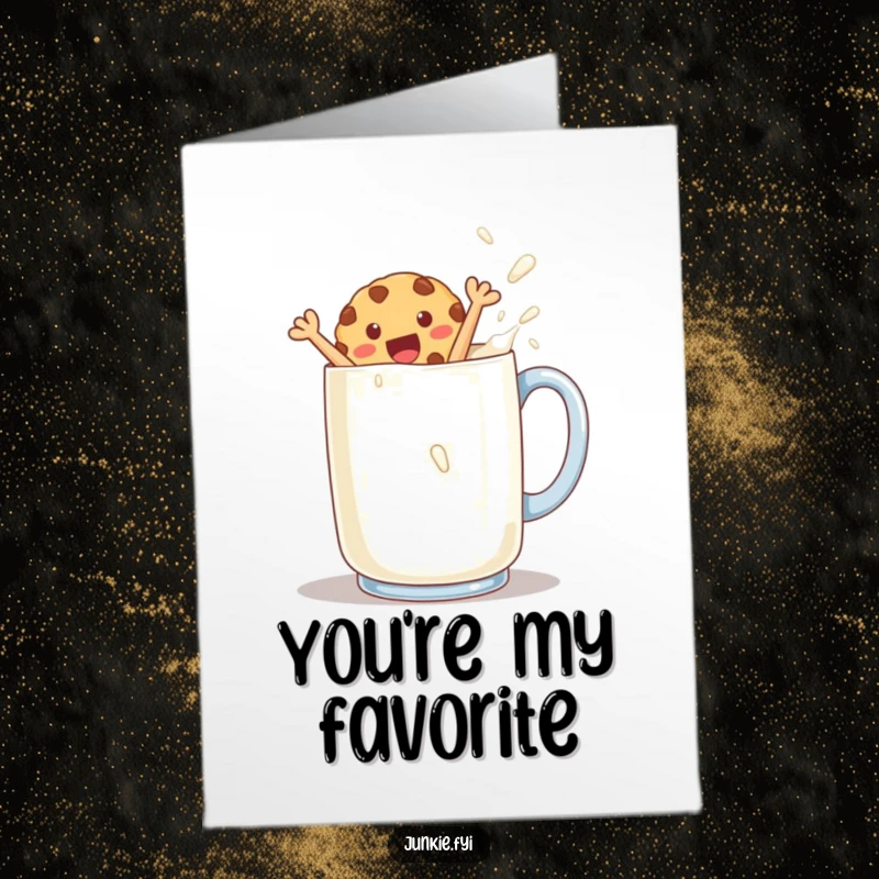 Funny Free Printable Thank You Card: Delighted cookie character jumping into milk, a sweet and humorous way to say thanks.
