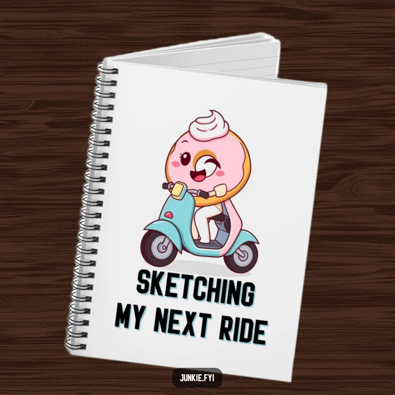 Funny Notebook with a playful donut winking while on a tiny scooter, perfect for jotting down sweet ideas.