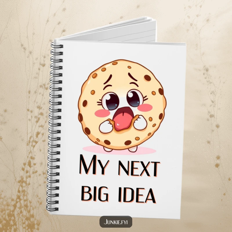 Funny notebook cover with an excited food character taking a huge bite from a giant cookie, perfect for recipe writing and foodie notes.