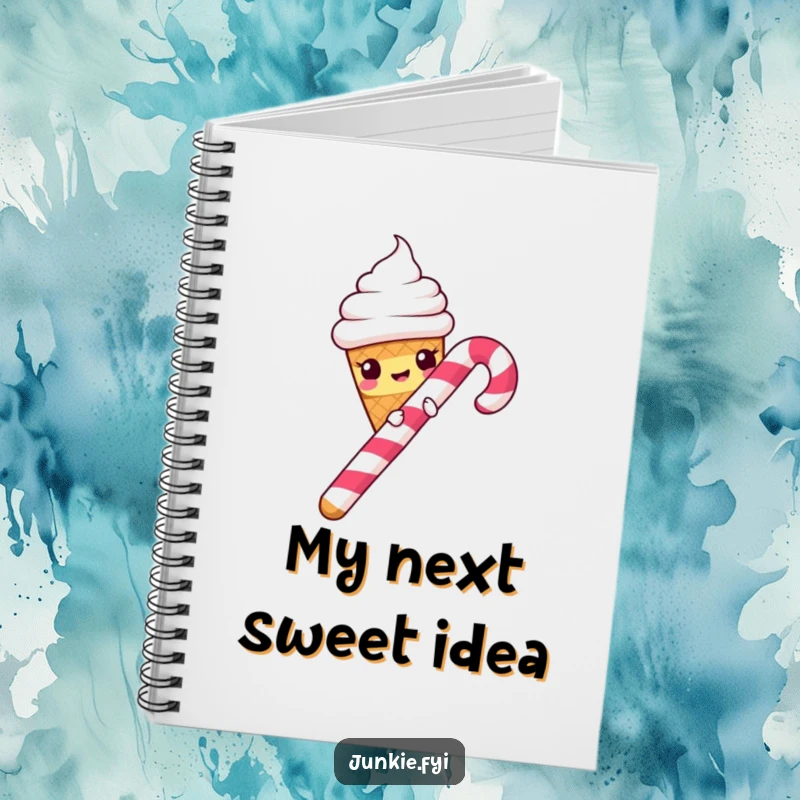 Funny Notebook: Ice cream cone slides down a candy cane, a delightful cover for jotting notes and sketching ideas.