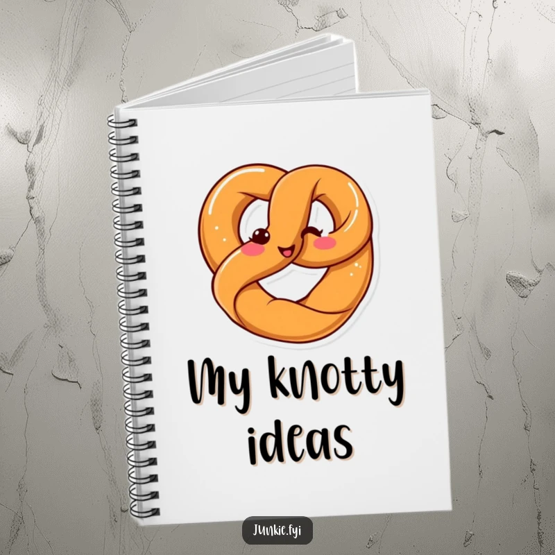 Funny Kawaii pretzel happily twisting into a pretzel shape with a smile, ideal for notes and journaling.