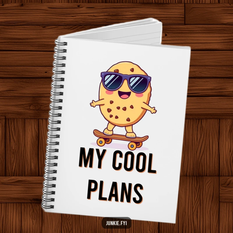 Funny Kawaii Skater Cookie Notebook: A cheerful anthropomorphic cookie wearing sunglasses rides a tiny skateboard on the cover of this cool and funny notebook.