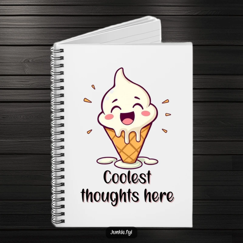 Funny Notebook with a melting ice cream cone character showing pure happy glee, perfect for capturing ideas with a sweet touch.