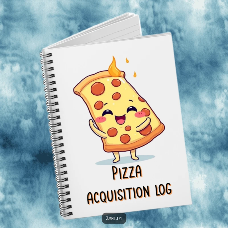 Funny Notebook: A food character with tiny arms embraces a steaming pizza slice, ready for your notes.