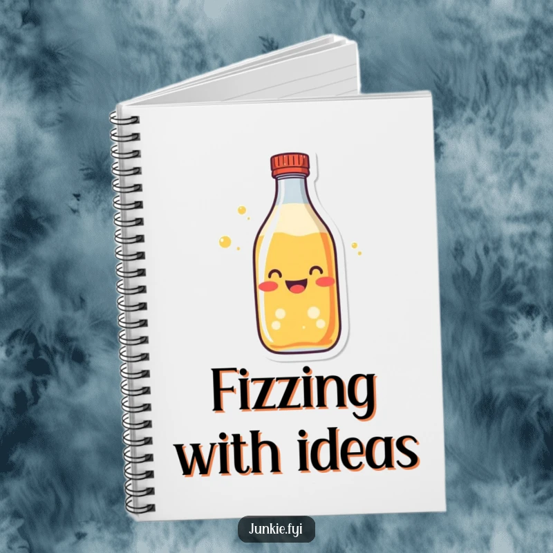 Funny soda bottle notebook cover, fizzing with excitement, perfect for capturing ideas and adding humor.