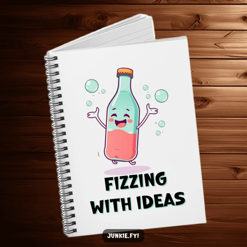 Funny Notebook: A soda bottle character dances excitedly with bubbles, inspiring bubbly thoughts and playful note-taking.