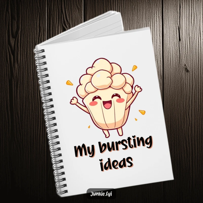 Funny popcorn kernel notebook, bursting with energetic joy and creative inspiration, a perfect journal for notes.