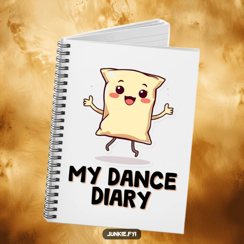 Funny Kawaii Chip Dancer Notebook: A smiling anthropomorphic bag of chips with tiny legs dancing energetically on the cover of this funny notebook.