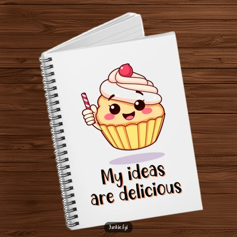 Funny notebook with a cheerful, round cupcake giving a thumbs up with a candy stick, for positive notes.