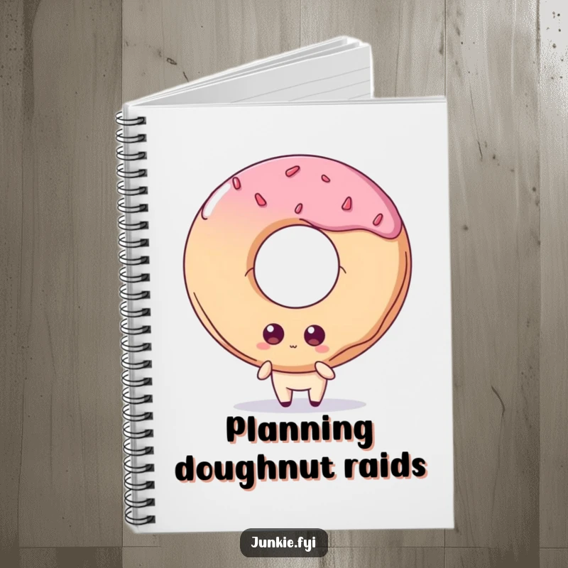 Funny notebook: A quirky food character with big eyes stares longingly at a giant doughnut, perfect for jotting down sweet ideas.