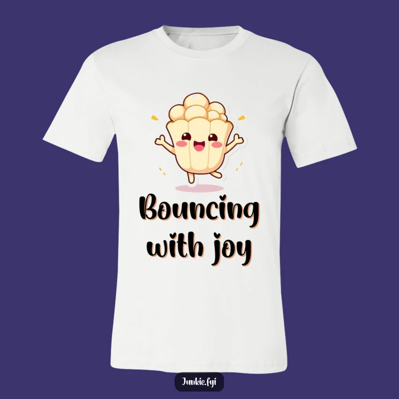 Funny Bouncing Popcorn T-Shirt: Energetic Kawaii Character Apparel, Ideal Humorous Gift!