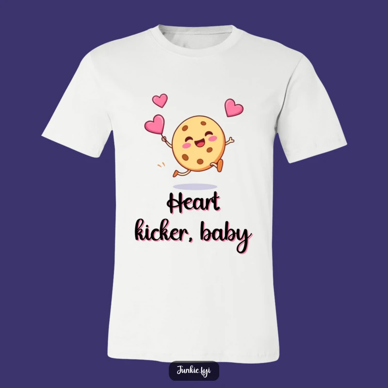 Funny Cookie Kicking Candy Heart T-Shirt - Playful Dessert Tee for Sweet Souls