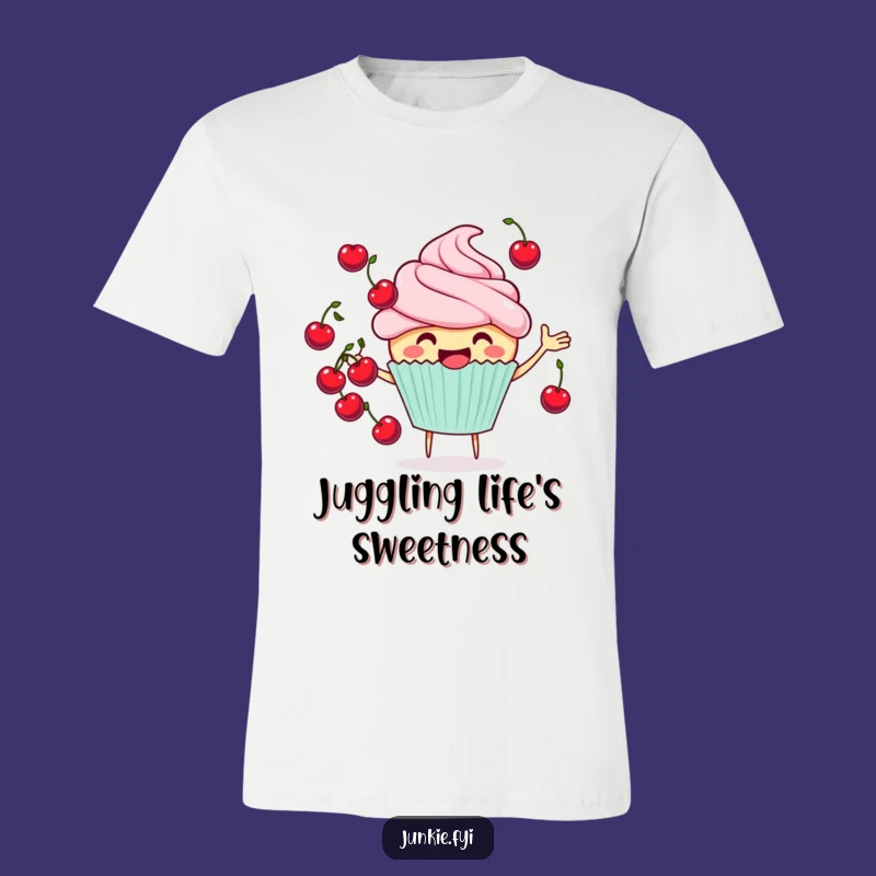 Funny Cupcake Juggler T-Shirt - Cheerful Cherry Fun, Awesome Funny Gift