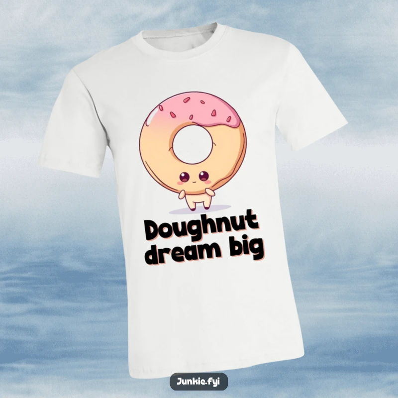 Funny t-shirt: A quirky food character with big, adoring eyes gazes longingly at a gigantic doughnut, symbolizing sweet cravings.