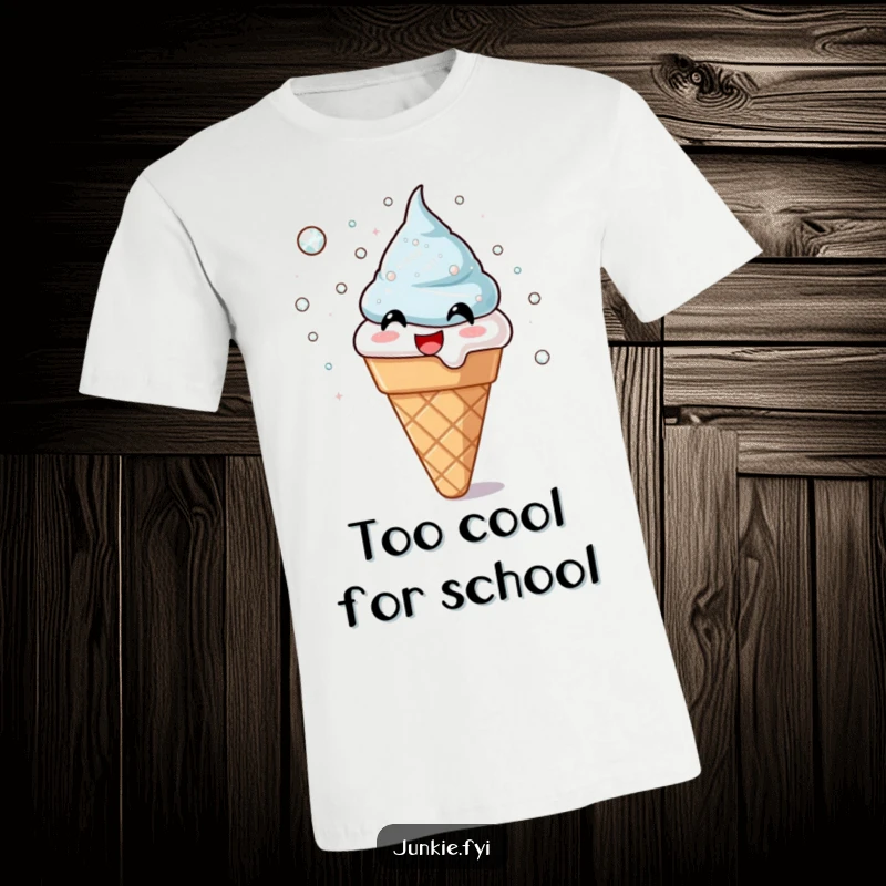 Funny t-shirt with a joyful ice cream cone mid-throw, showering the viewer with shimmering sugar crystals. A celebration of sugary fun, perfect gift.