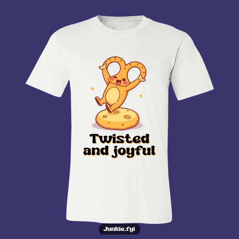 Funny Pretzel Cartwheel T-Shirt: Joyful Snack Character on Cheese Cushion, Hilarious Gift