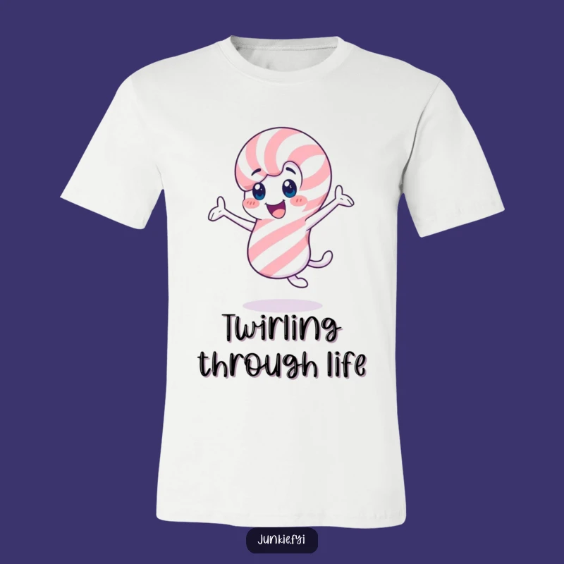 Funny Candy Cane T-Shirt: Cheerful Twirling Holiday Character Tee