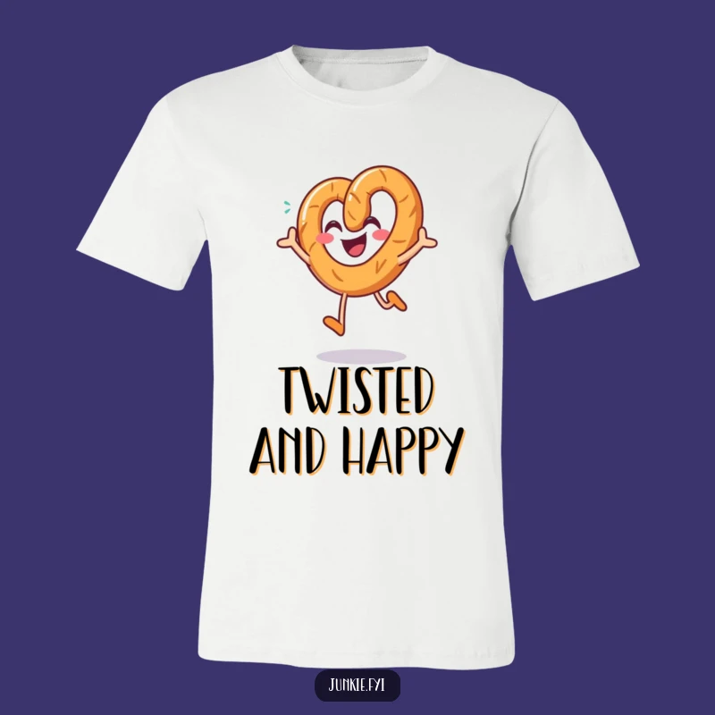 Funny Smiling Pretzel T-Shirt: Joyful Jumping Snack Tee