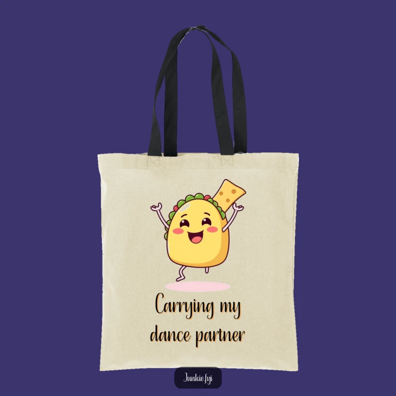 Funny Taco Dance Tote Bag: Happy Foodie Character with Chip, Stylish Humorous Gift!