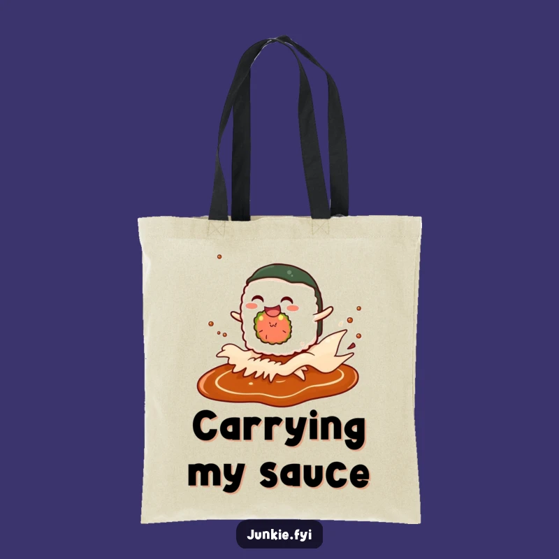 Funny Sushi Wave Tote Bag: Giggling Character Carryall, Food Gift