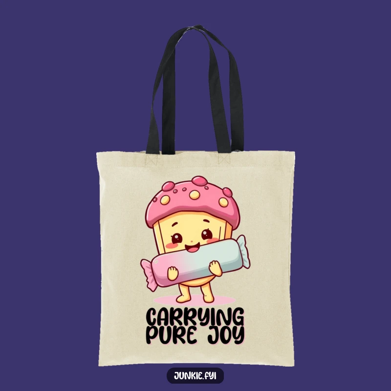 Funny Tote Bag: Happy Foodie Holds Giant Candy Bar, Carry Sweetness!
