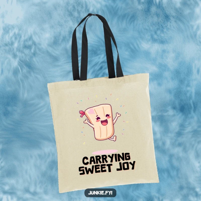 Funny Tote Bag: A candy bar character joyfully performs a cartwheel with colorful sprinkles flying, embodying energetic fun and sweetness.