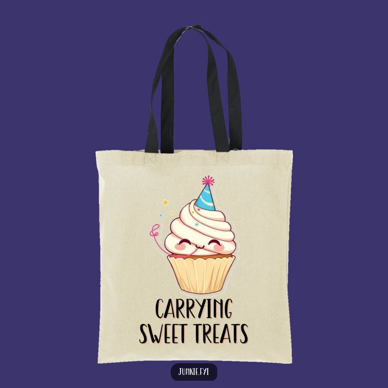 Funny Cupcake Party Tote Bag: Delighted Character Carryall, Gift