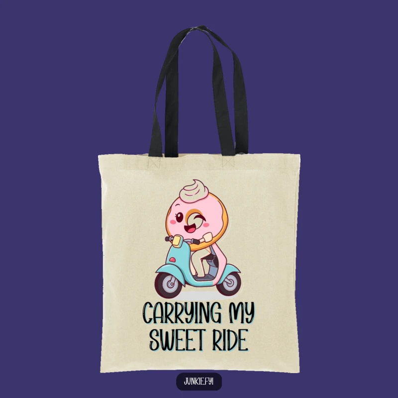 Funny Donut Scooter Tote Bag: Stylish Pastry Character, Chic Humorous Gift for Donut Lovers!