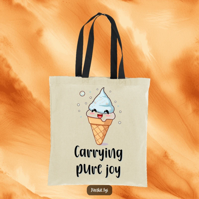 Funny tote bag showcasing a joyful ice cream cone enthusiastically throwing shimmering sugar crystals. A sweet and practical accessory, perfect funny gift.