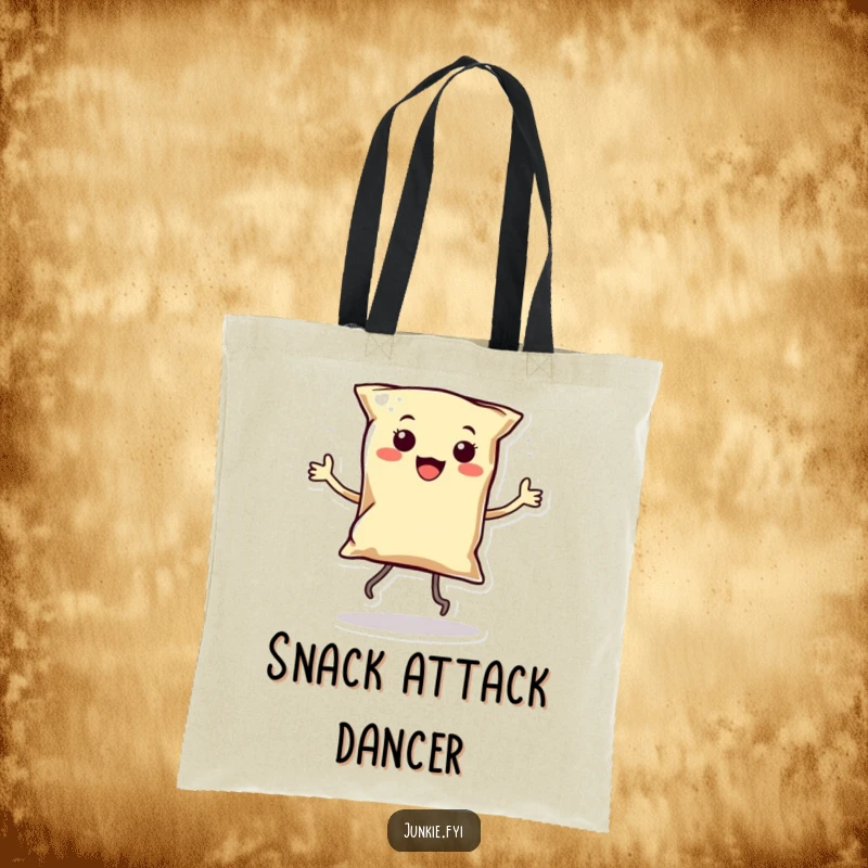 Funny Kawaii Chip Bag Tote: A smiling anthropomorphic bag of chips with tiny legs dances cheerfully, making this a fun and functional tote.
