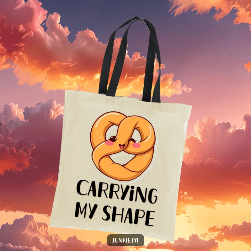 Funny Kawaii pretzel happily twisting into its shape with a smile, durable tote bag.