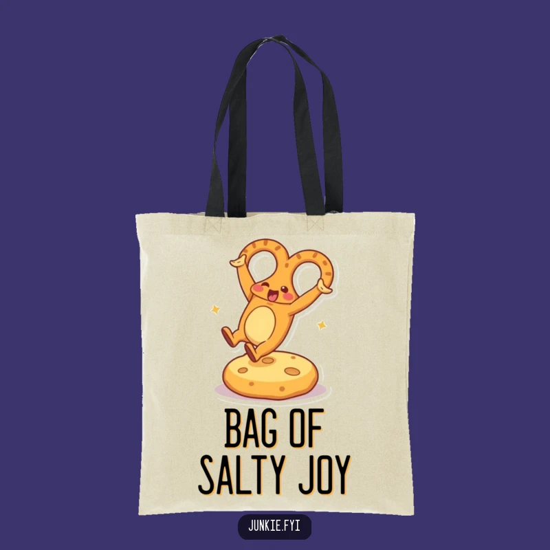 Funny Pretzel Cartwheel Tote Bag: Energetic Snack Character on Cheese Cushion, Great Funny Gift