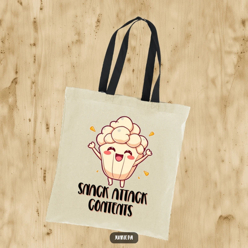 Funny popcorn kernel tote bag, brimming with energetic joy and a playful spirit, a durable and humorous accessory.